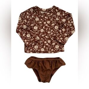Rylee + Cru Brown Floral Kids Swimsuit Set